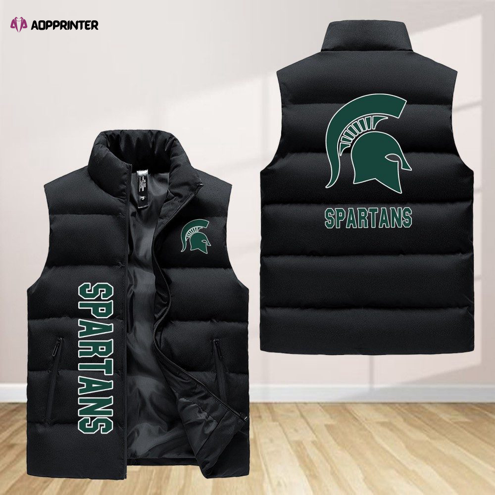 Michigan State Spartans Football Sleeveless Puffer Jacket Custom For Fans Gifts