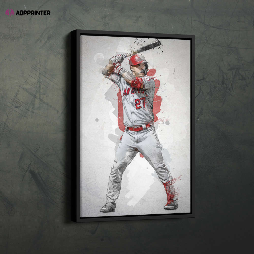 Mike Trout Poster Los Angeles Angels MLB Framed Wall Art Home Decor Canvas Print Artwork