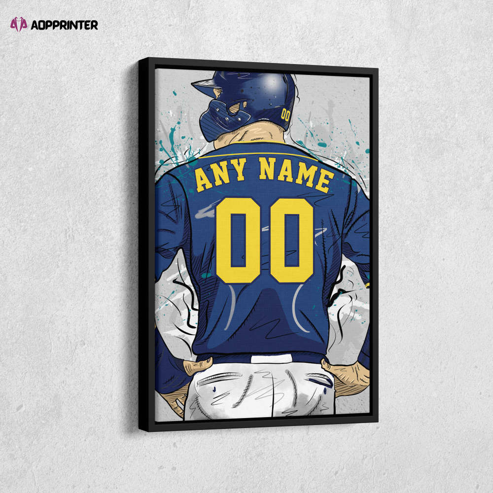 Milwaukee Brewers Jersey MLB Personalized Jersey Custom Name and Number Canvas Wall Art Home Decor Framed Poster Man Cave Gift