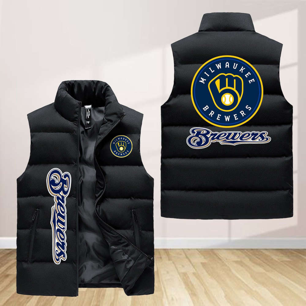 Milwaukee Brewers Sleeveless Puffer Jacket Custom For Fans Gifts