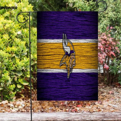 Minnesota Vikings Emblem Wooden Texture Double Sided Printing   Garden Flag Home Decor Gifts