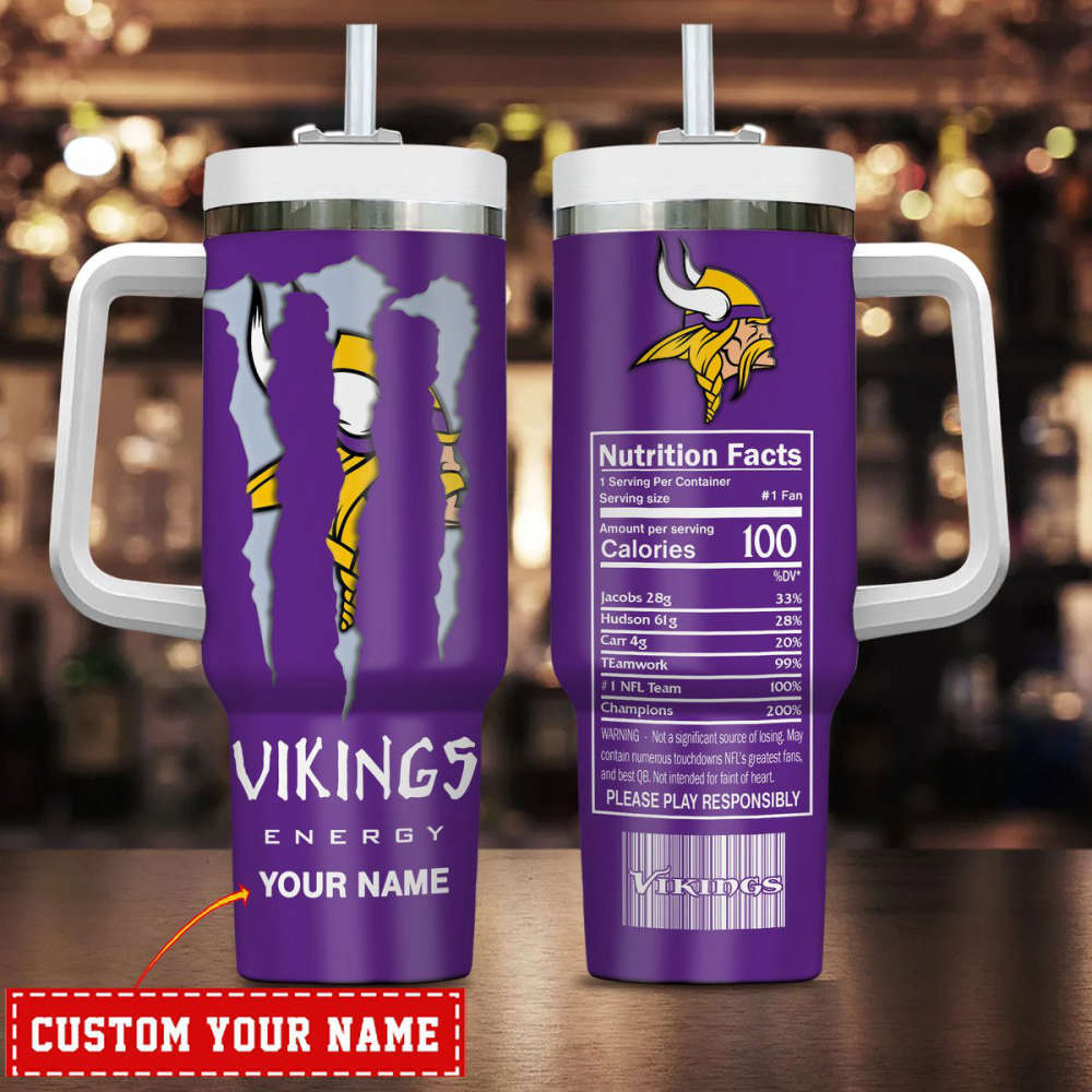 Minnesota Vikings NFL Energy Nutrition Facts Personalized Stanley Tumbler 40Oz Gift for Fans