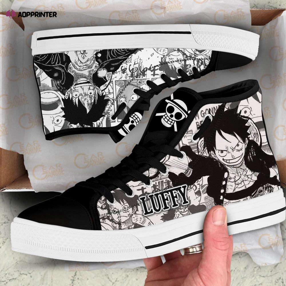 Monkey D. Luffy High Top Shoes Black White For Fans One Piece Anime