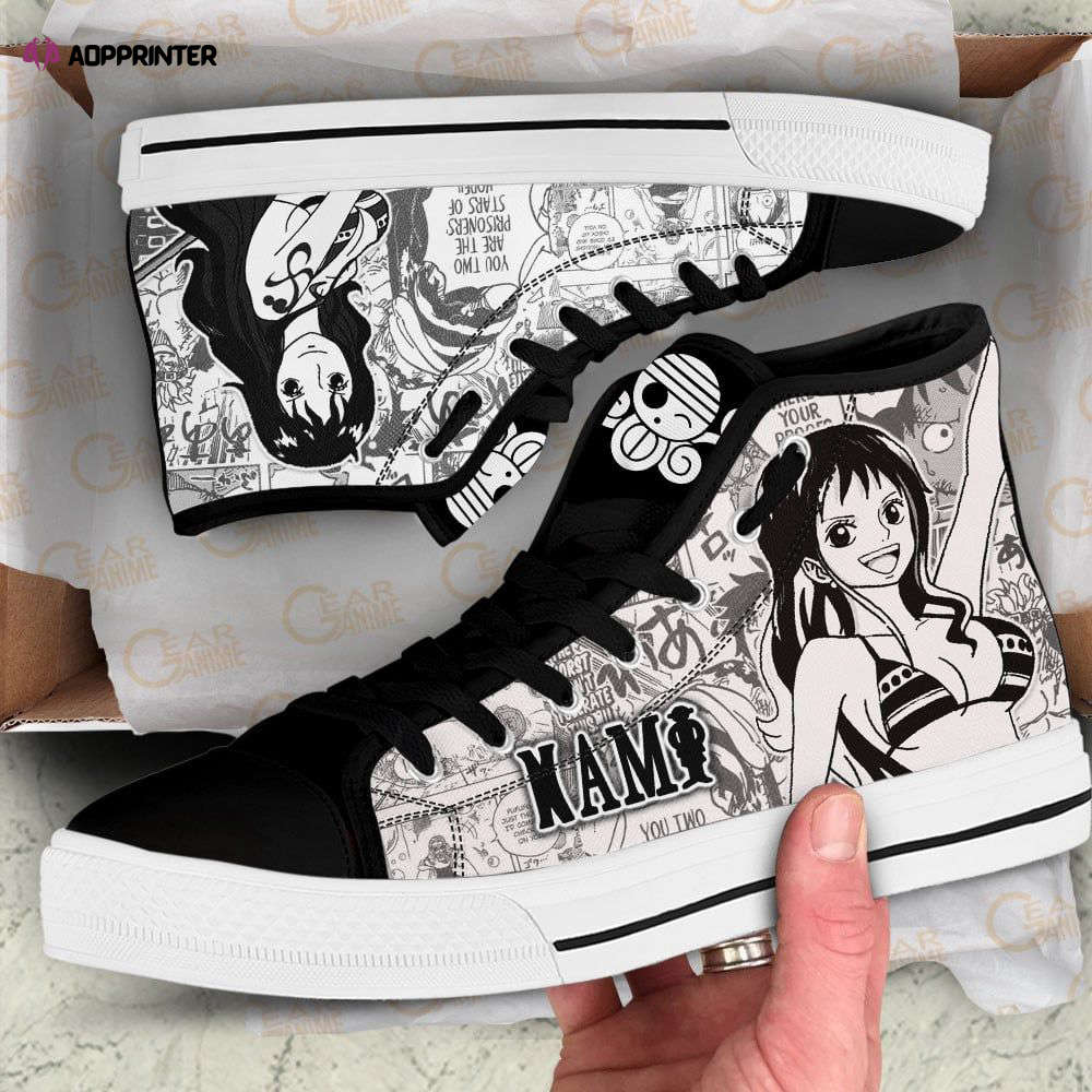 Nami High Top Shoes Black White For Fans One Piece Anime