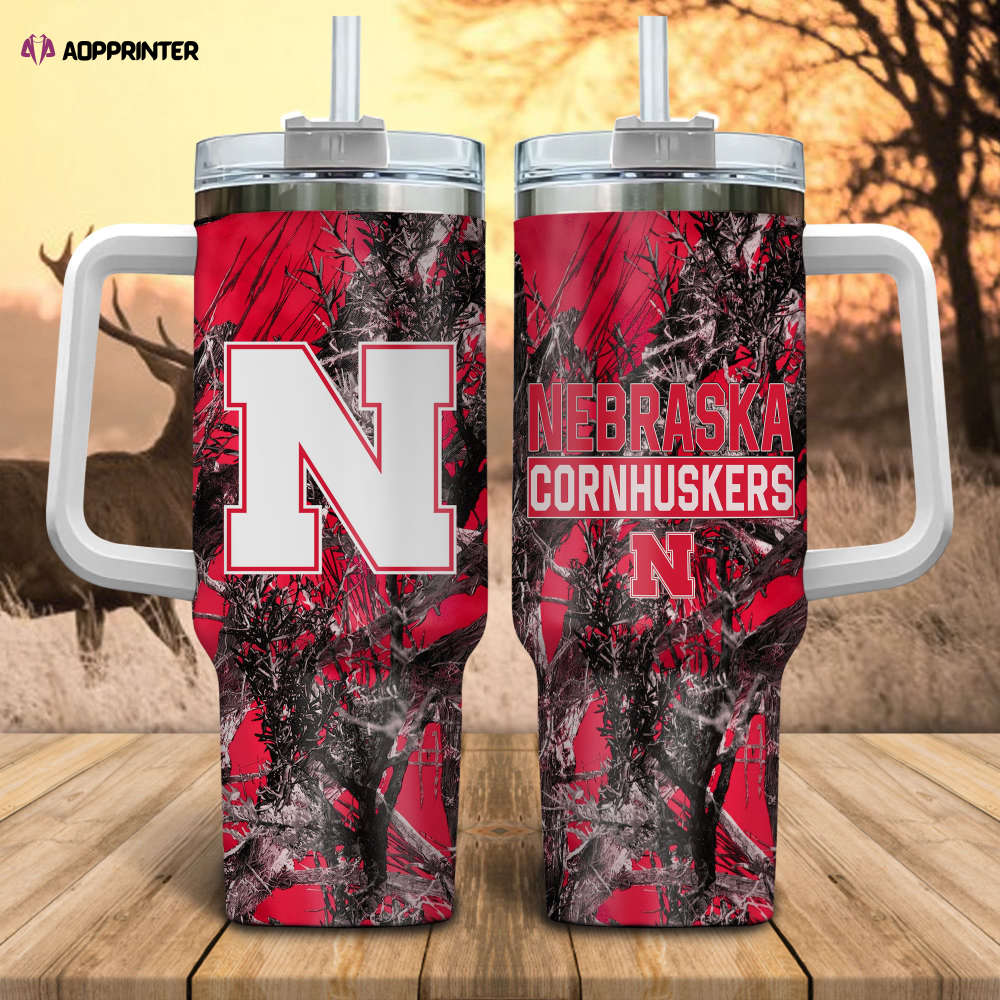 Nebraska Cornhuskers NCAA Hunting Personalized Stanley Tumbler 40oz Gift for Fans