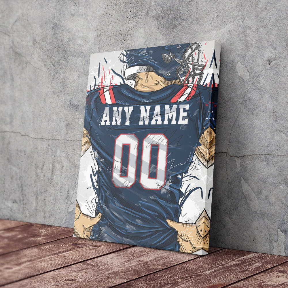 New England Patriots Jersey Personalized Jersey NFL Custom Name and Number Canvas Wall Art Home Decor Framed Poster Man Cave Gift