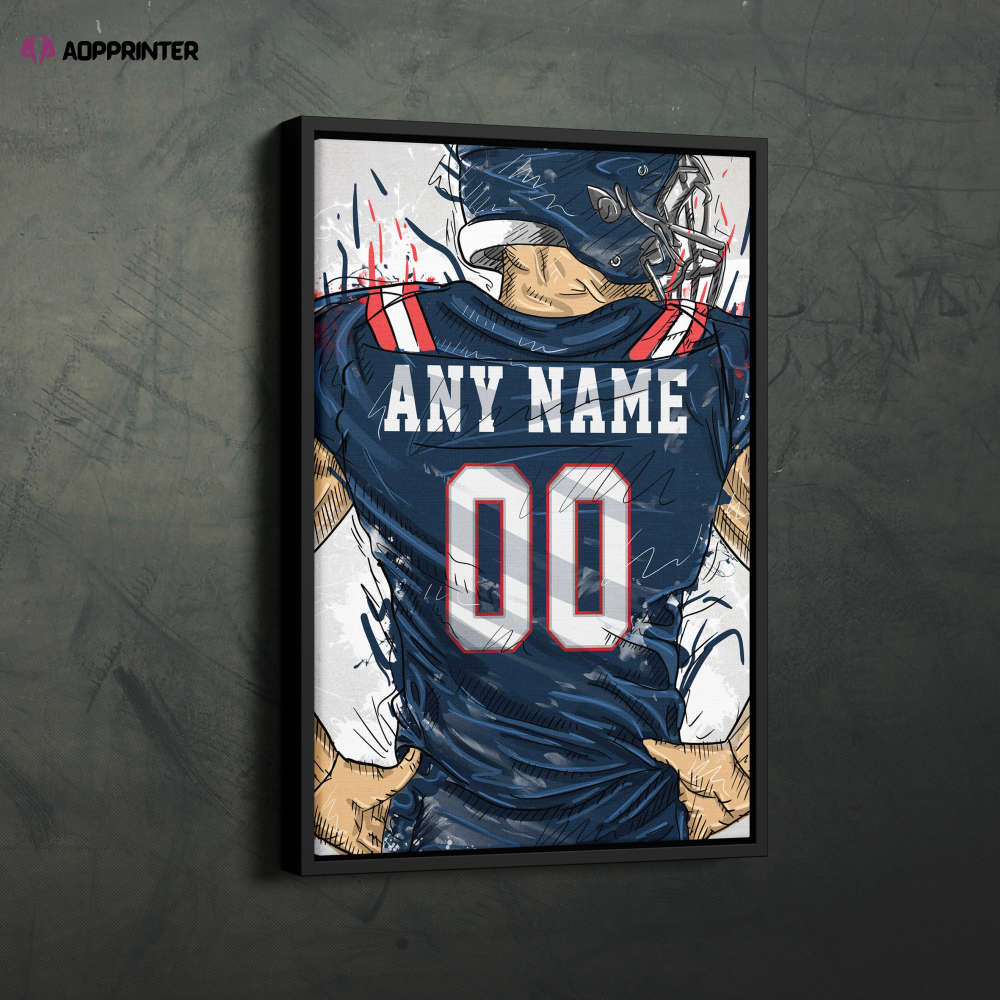 New England Patriots Jersey Personalized Jersey NFL Custom Name and Number Canvas Wall Art Home Decor Framed Poster Man Cave Gift