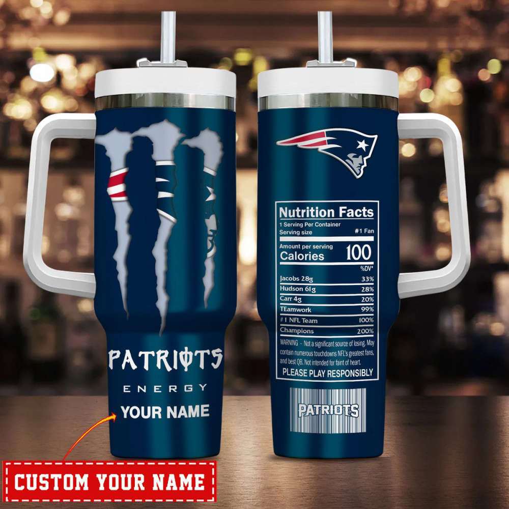 New England Patriots NFL Energy Nutrition Facts Personalized Stanley Tumbler 40Oz Gift for Fans