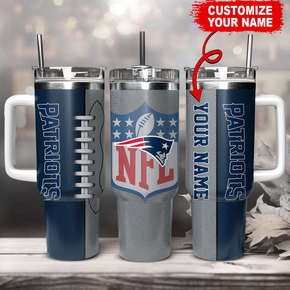 New England Patriots NFL Football Custom Name 40oz Stanley Tumbler Gift for Fans