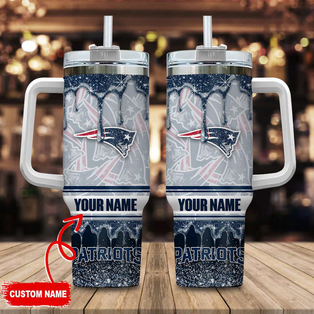 New England Patriots NFL Glitter Custom Name 40oz Stanley Tumbler Gift for Fans