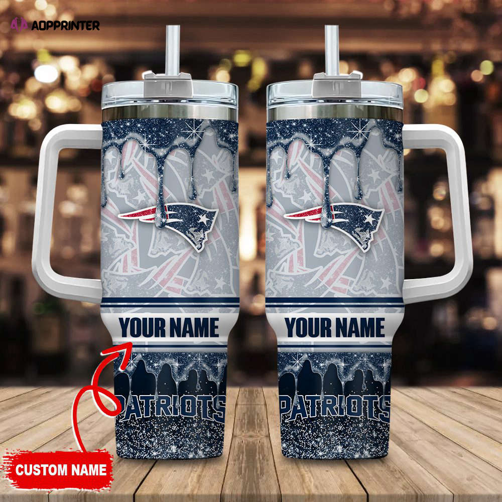 New England Patriots NFL Glitter Custom Name 40oz Stanley Tumbler Gift for Fans