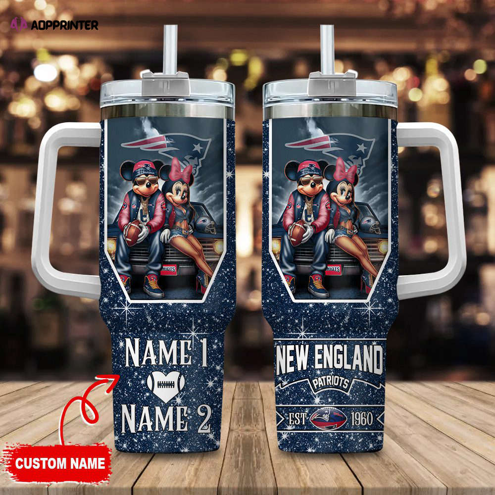New England Patriots NFL Mickey And Minnie Couple 40oz Stanley Tumbler Custom Name Gift for Fans
