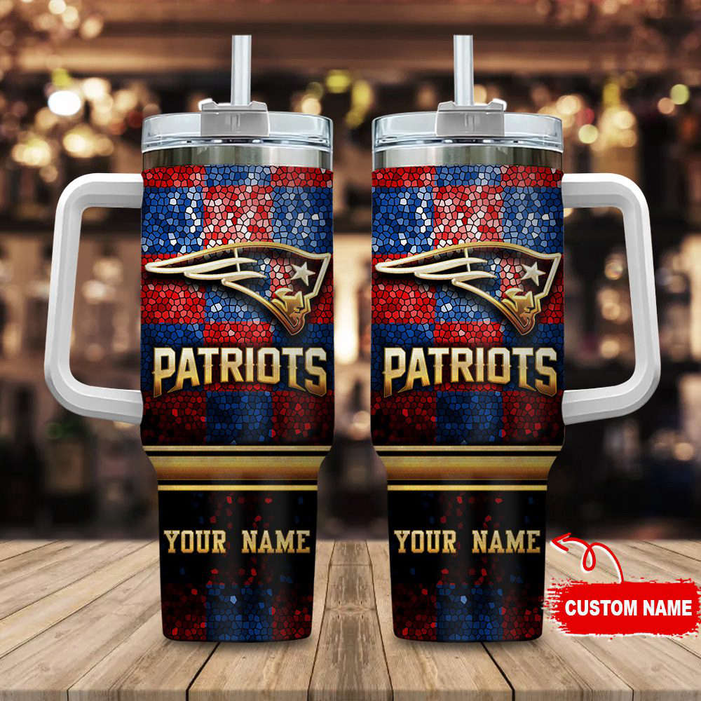 New England Patriots Personalized NFL Glitter 40oz Stanley Tumbler Gift for Fans