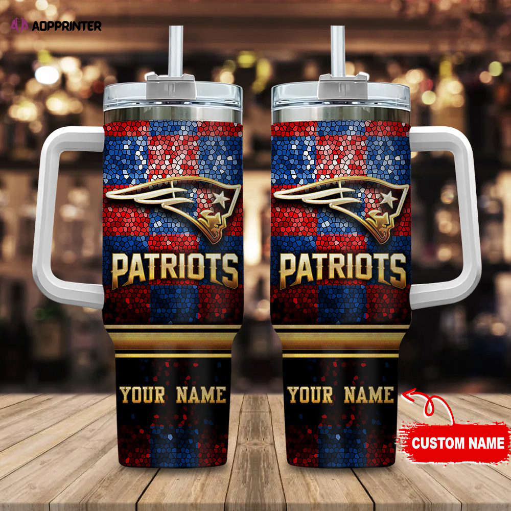 New England Patriots Personalized NFL Glitter 40oz Stanley Tumbler Gift for Fans