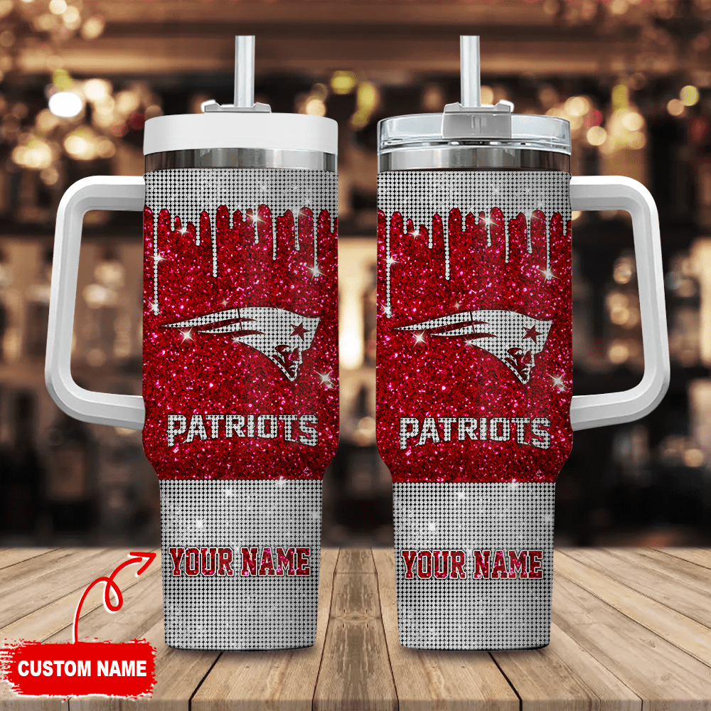 New England Patriots Personalized NFL Glitter and Diamonds Bling 40oz Stanley Tumbler Gift for Fans