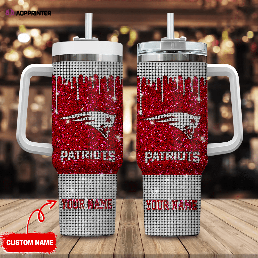 New England Patriots Personalized NFL Glitter and Diamonds Bling 40oz Stanley Tumbler Gift for Fans
