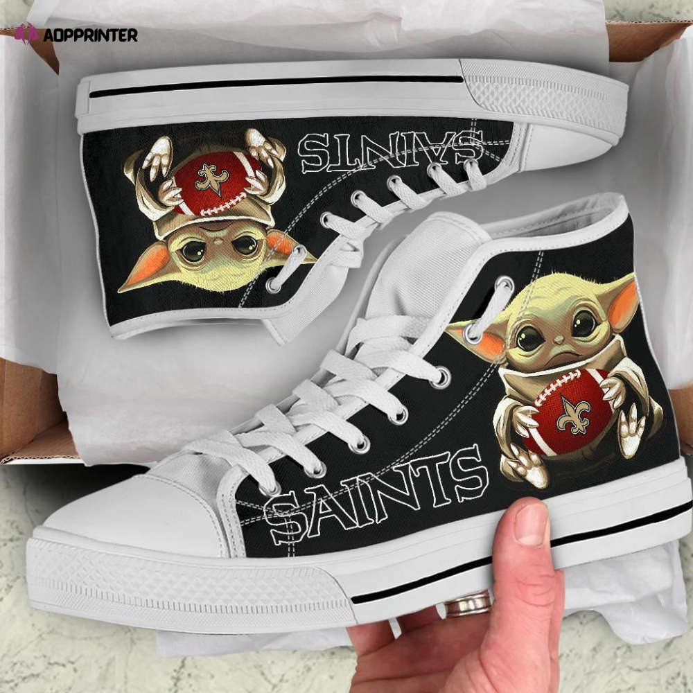 New Orleans Saints High Top Sneakers Custom Shoes For Fans Cute Baby Yoda