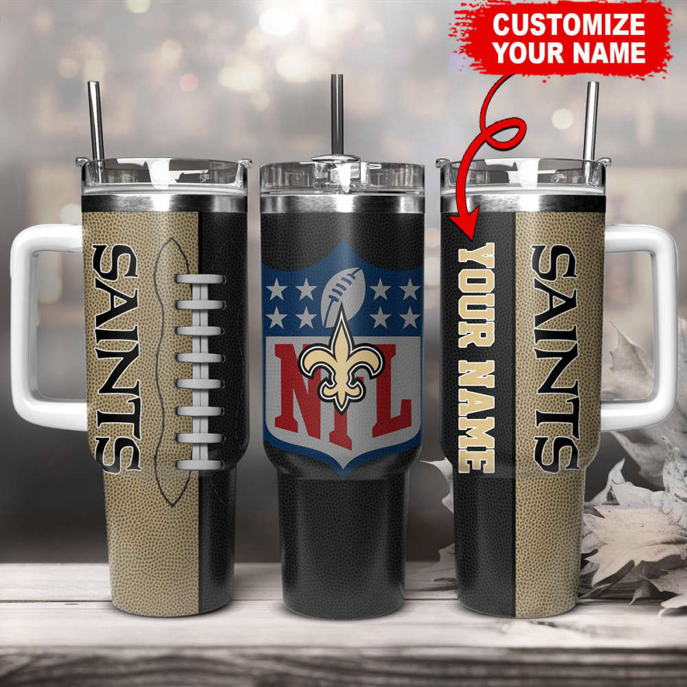 New Orleans Saints NFL Football Custom Name 40oz Stanley Tumbler Gift for Fans