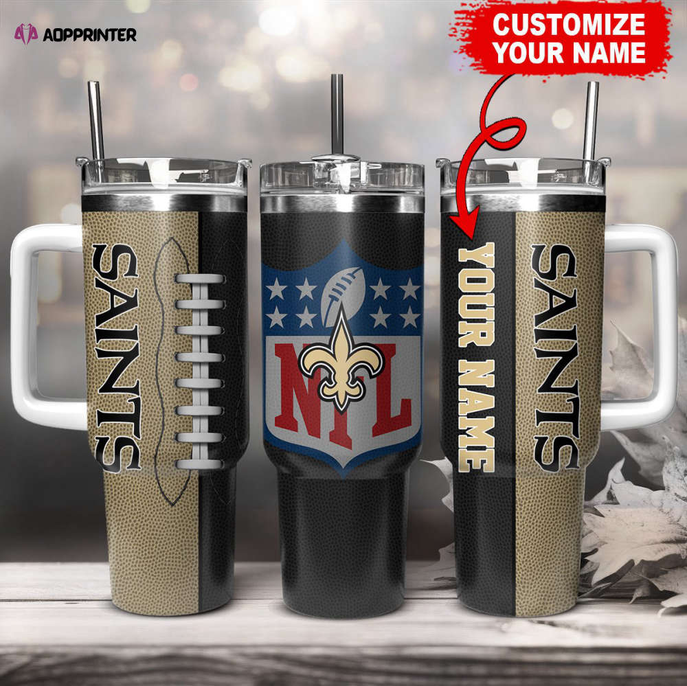 New Orleans Saints NFL Football Custom Name 40oz Stanley Tumbler Gift for Fans