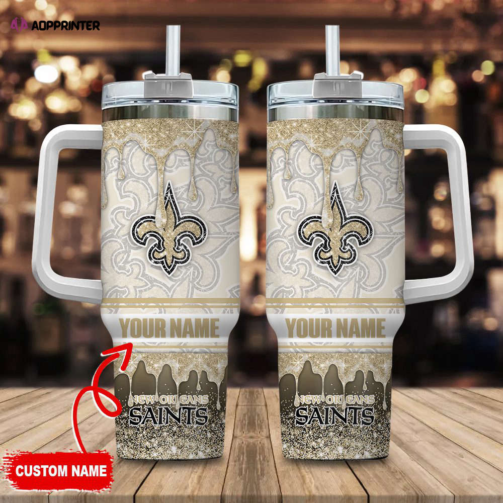 New Orleans Saints NFL Glitter Custom Name 40oz Stanley Tumbler Gift for Fans