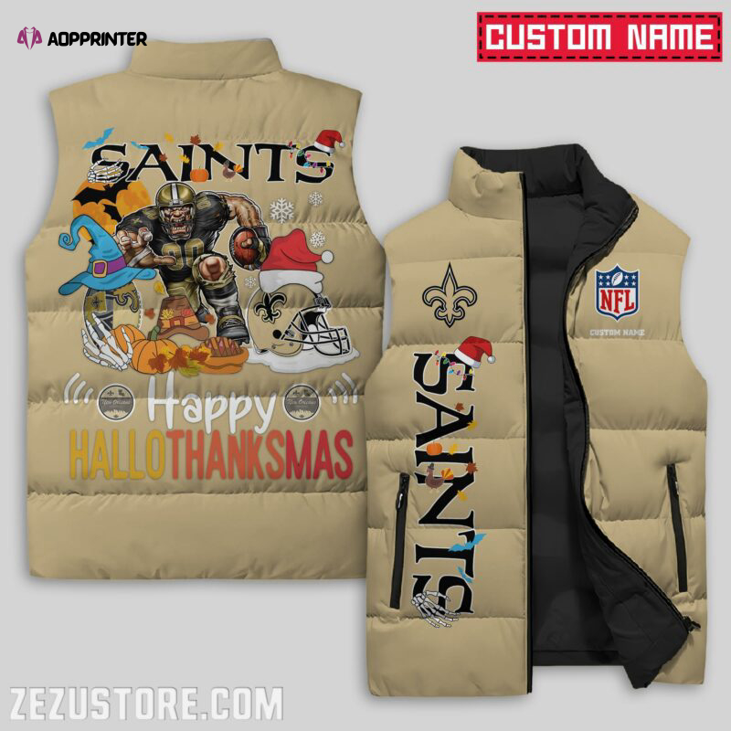 New Orleans Saints NFL Sleeveless Puffer Jacket Custom For Fans Gifts