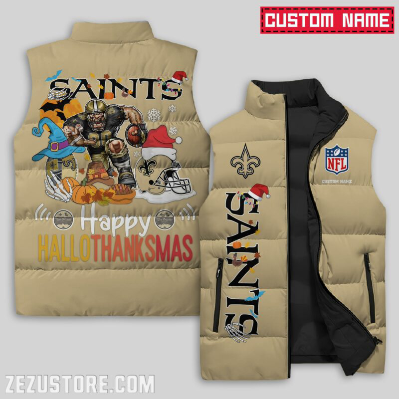 New Orleans Saints NFL Sleeveless Puffer Jacket Custom For Fans Gifts