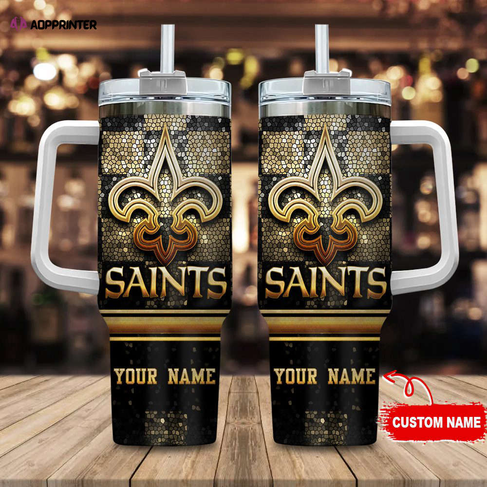 New Orleans Saints Personalized NFL Glitter 40oz Stanley Tumbler Gift for Fans