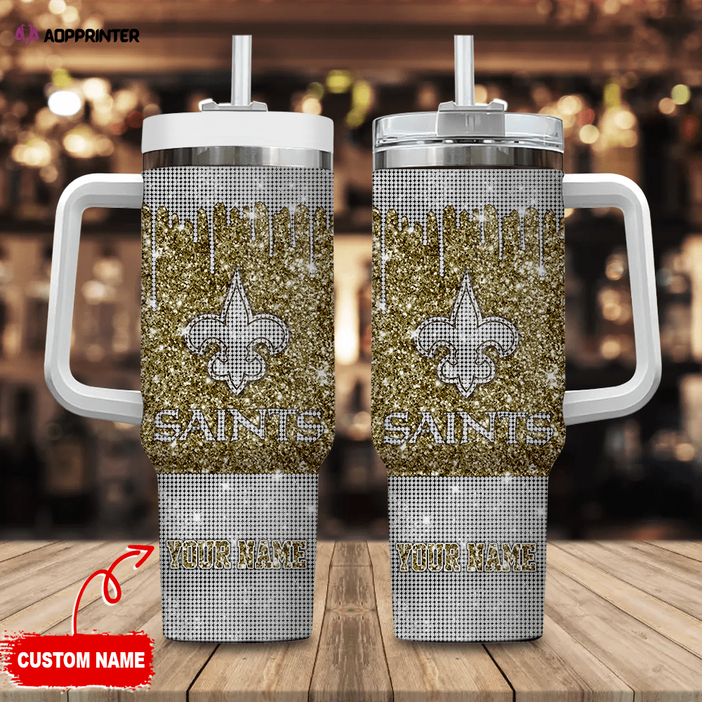 New Orleans Saints Personalized NFL Glitter and Diamonds Bling 40oz Stanley Tumbler Gift for Fans