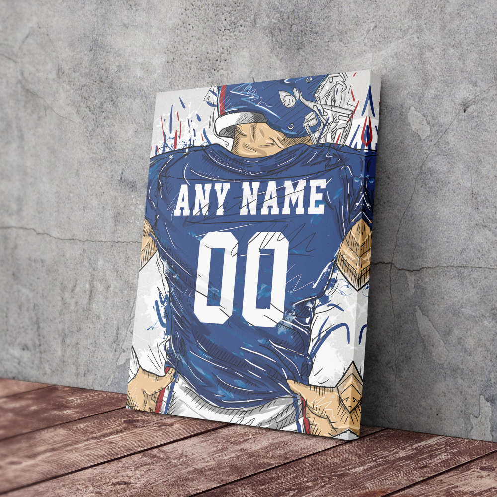 New York Giants Jersey Personalized Jersey NFL Custom Name and Number Canvas Wall Art Home Decor Framed Poster Man Cave Gift