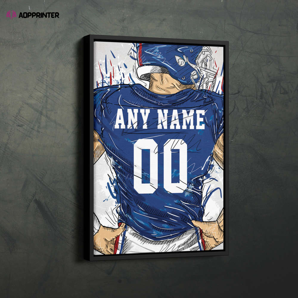 New York Giants Jersey Personalized Jersey NFL Custom Name and Number Canvas Wall Art Home Decor Framed Poster Man Cave Gift