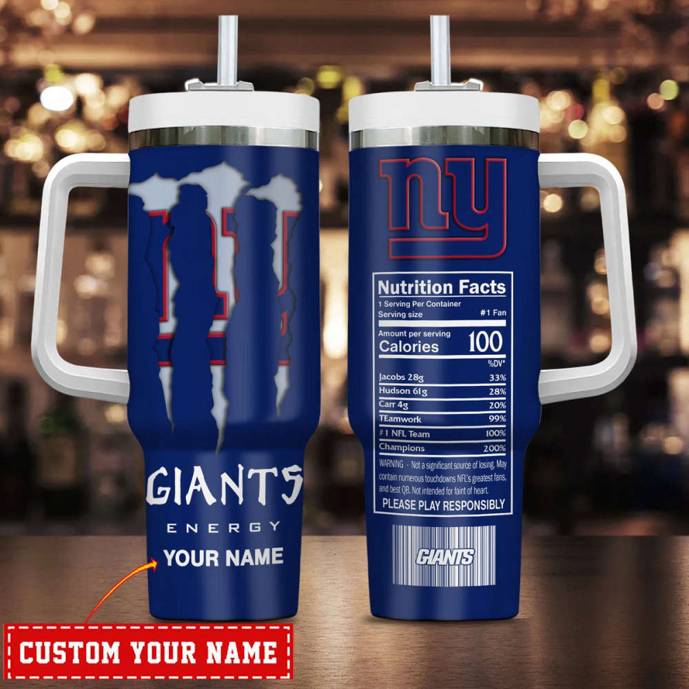 New York Giants NFL Energy Nutrition Facts Personalized Stanley Tumbler 40Oz Gift for Fans