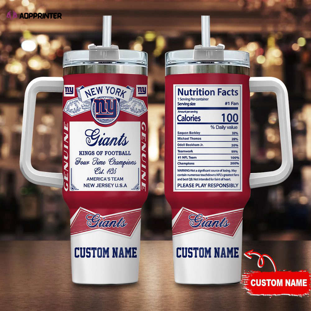 New York Giants Personalized NFL Nutrition Facts 40oz Stanley Tumbler Gift for Fans