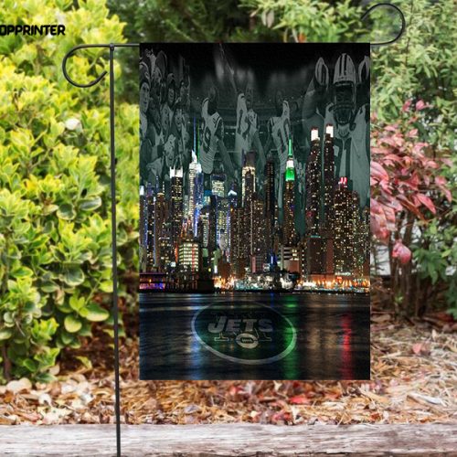 New York Jets City Night v25 Double Sided Printing   Garden Flag Home Decor Gifts