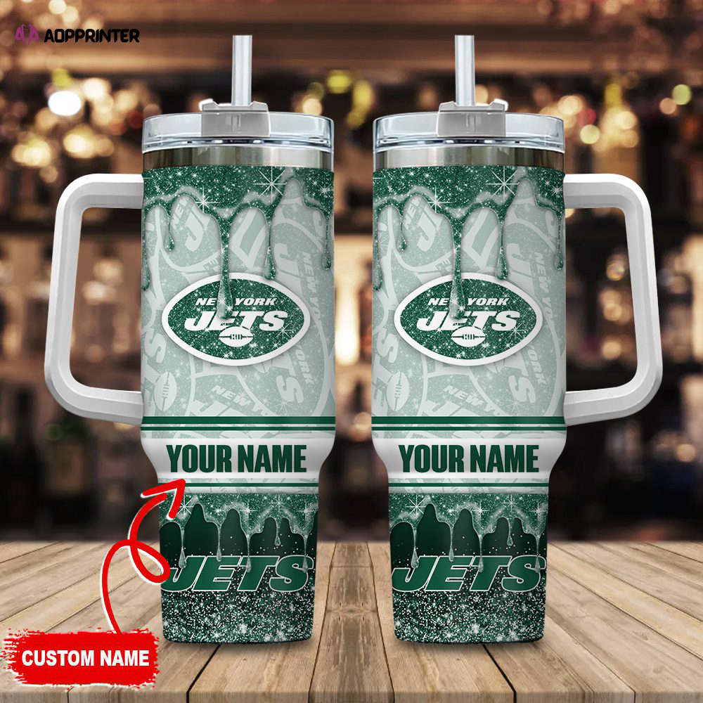 New York Jets NFL Glitter Custom Name 40oz Stanley Tumbler Gift for Fans