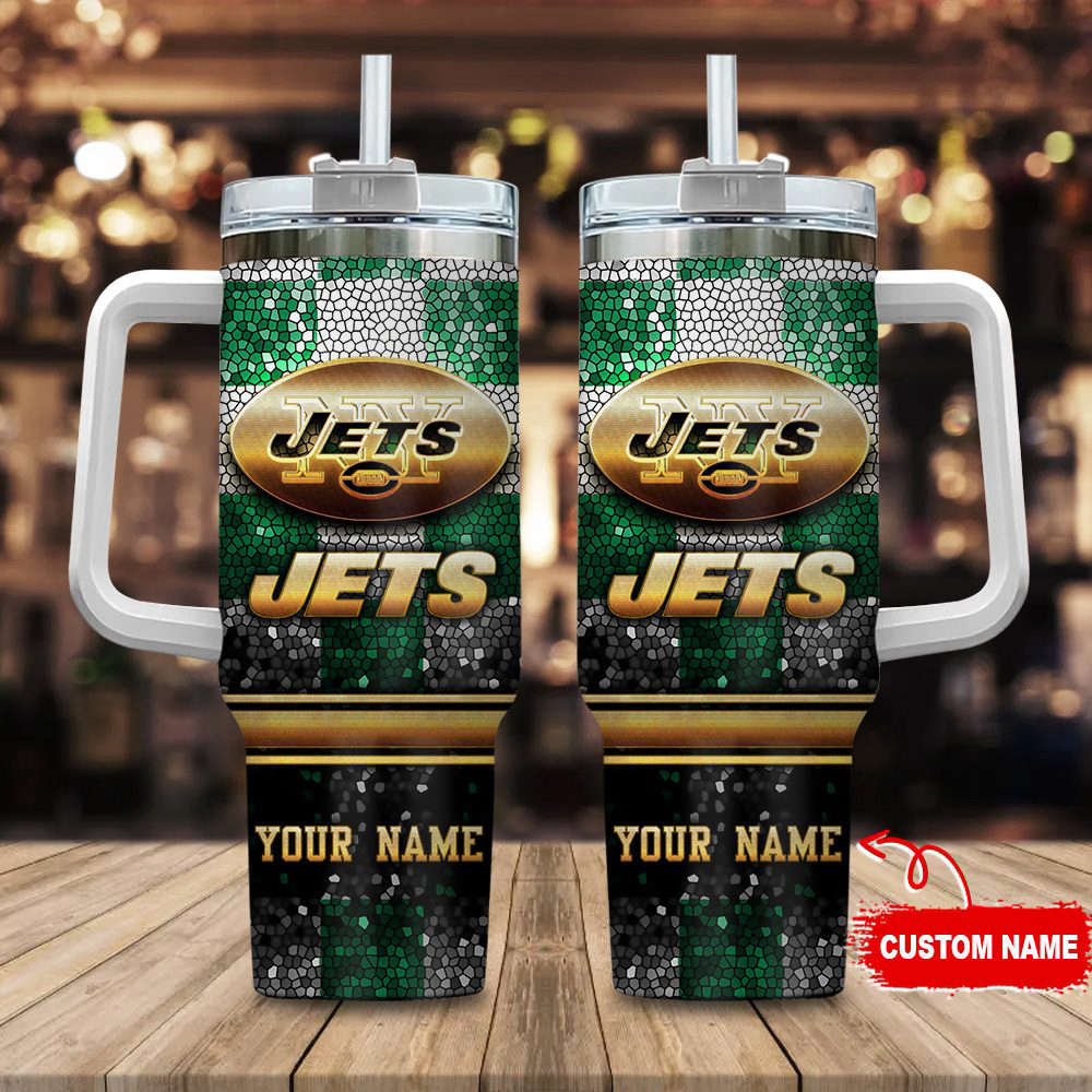 New York Jets Personalized NFL Glitter 40oz Stanley Tumbler Gift for Fans