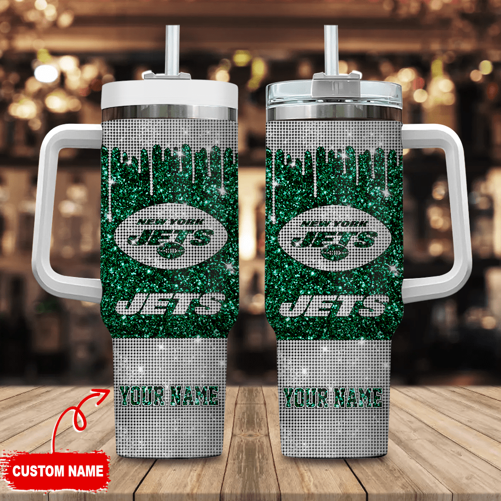 New York Jets Personalized NFL Glitter and Diamonds Bling 40oz Stanley Tumbler Gift for Fans