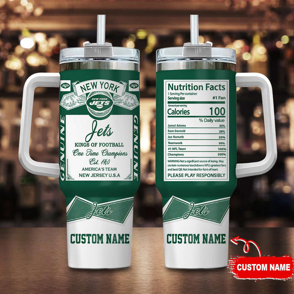 New York Jets Personalized NFL Nutrition Facts 40oz Stanley Tumbler Gift for Fans