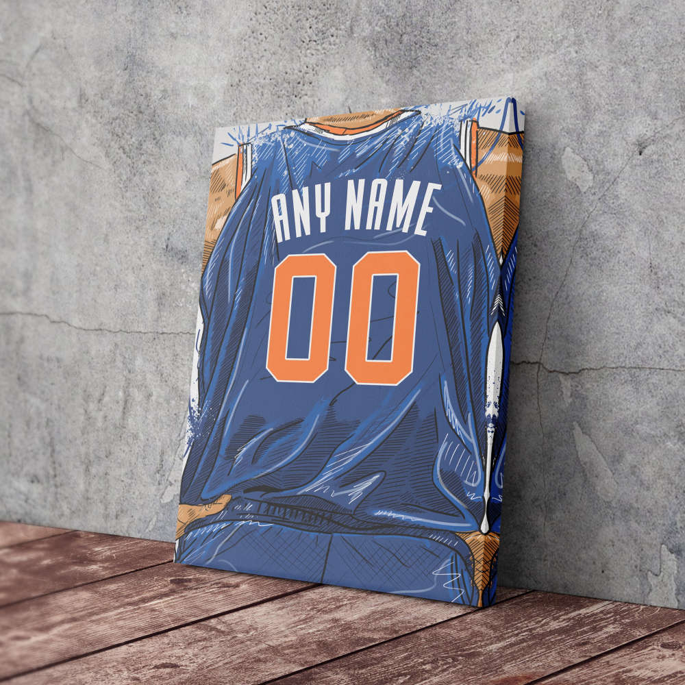 New York Knicks Jersey Personalized Jersey NBA Custom Name and Number Canvas Wall Art Home Decor Framed Poster Man Cave Gift