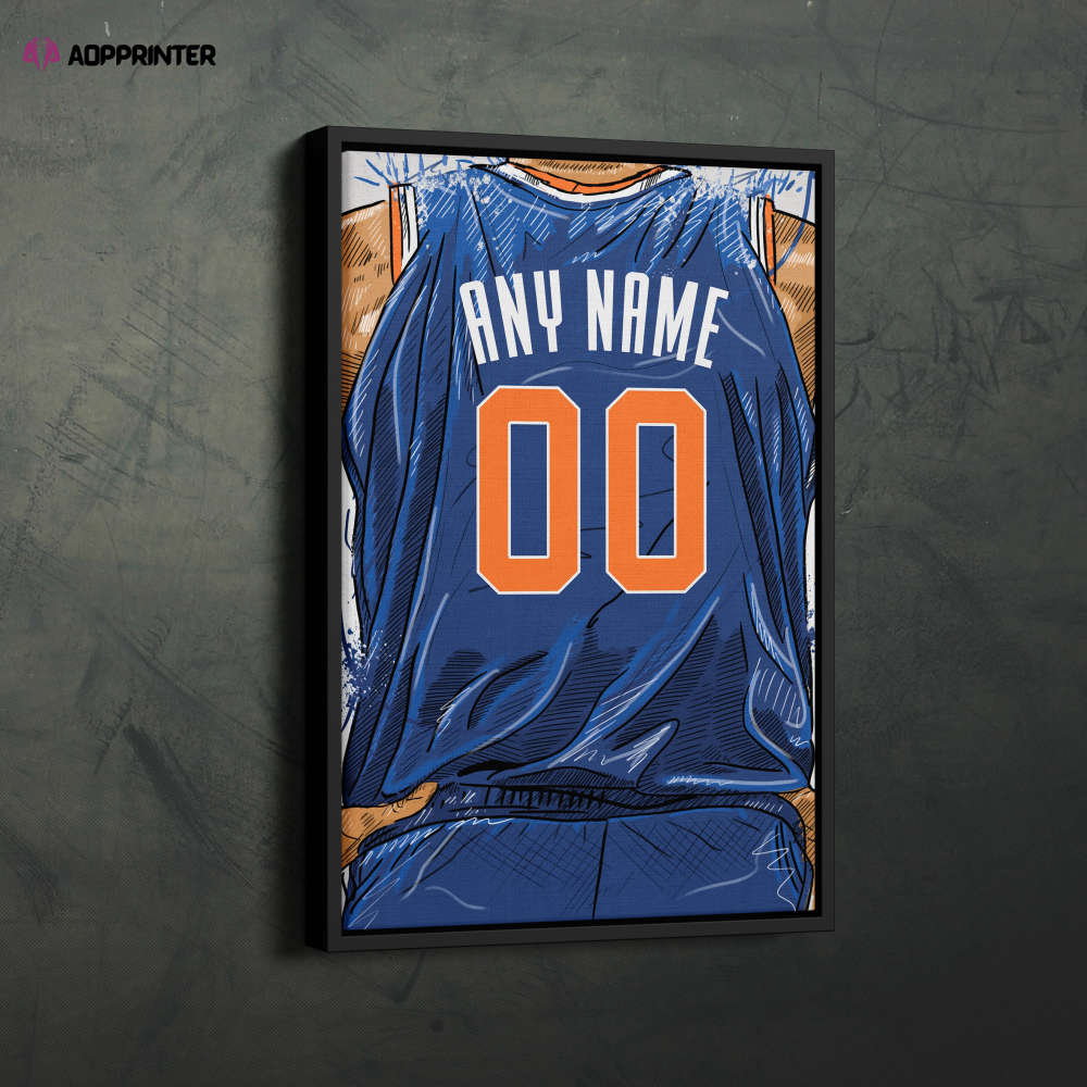 New York Knicks Jersey Personalized Jersey NBA Custom Name and Number Canvas Wall Art Home Decor Framed Poster Man Cave Gift