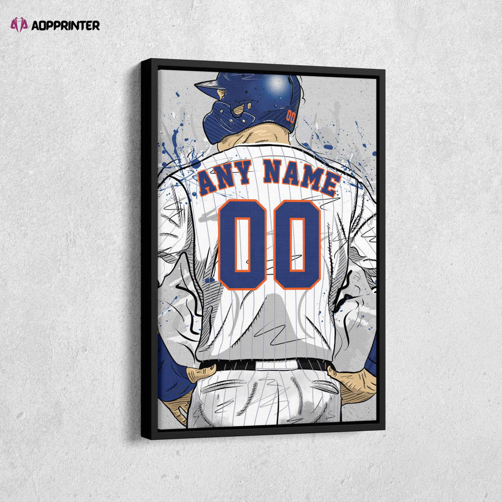 New York Mets Jersey MLB Personalized Jersey Custom Name and Number Canvas Wall Art Home Decor Framed Poster Man Cave Gift