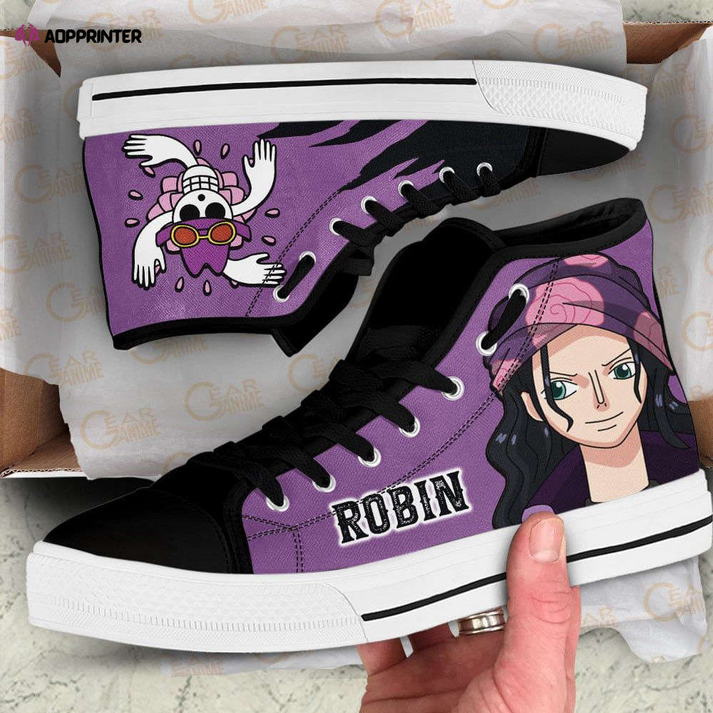 Nico Robin Emblem Custom Canvas High Top Shoes For Fans One Piece Animeq