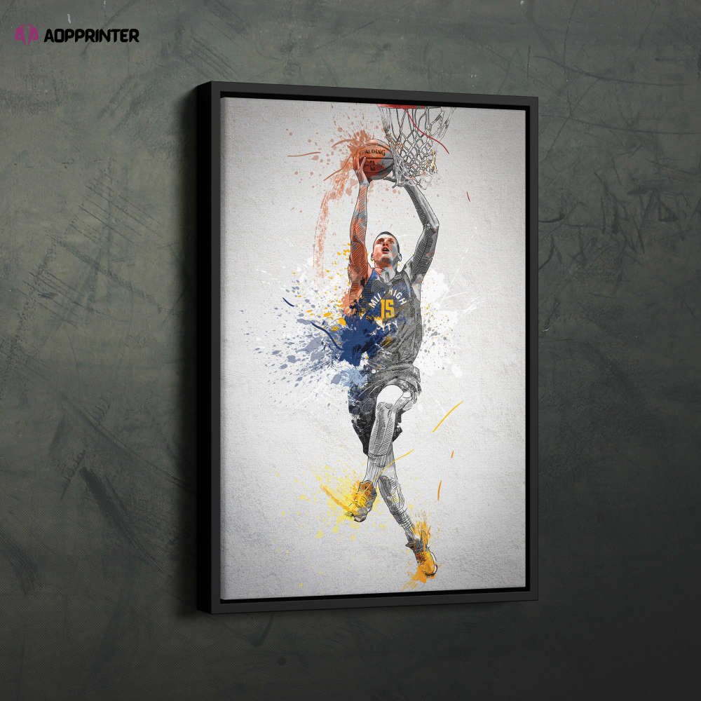 Nikola Jokic Poster Dunk Denver Nuggets NBA Framed Wall Art Home Decor Canvas Print Artwork