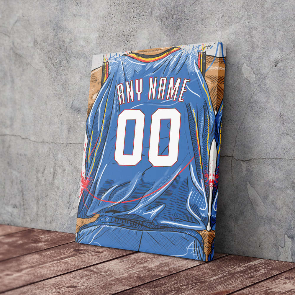 Oklahoma City Thunder Jersey Personalized Jersey NBA Custom Name and Number Canvas Wall Art Home Decor Framed Poster Man Cave Gift