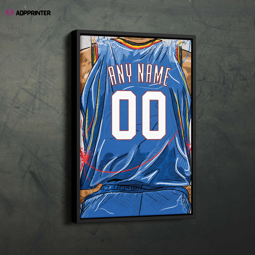 Oklahoma City Thunder Jersey Personalized Jersey NBA Custom Name and Number Canvas Wall Art Home Decor Framed Poster Man Cave Gift