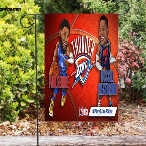 Oklahoma City Thunder Paul George And Russel Westbrook Double Sided Printing   Garden Flag Home Decor Gifts