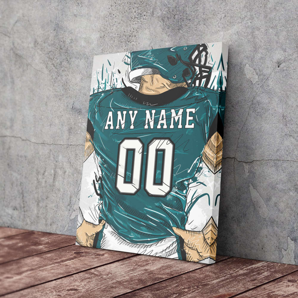 Philadelphia Eagles Jersey Personalized Jersey NFL Custom Name and Number Canvas Wall Art Home Decor Framed Poster Man Cave Gift