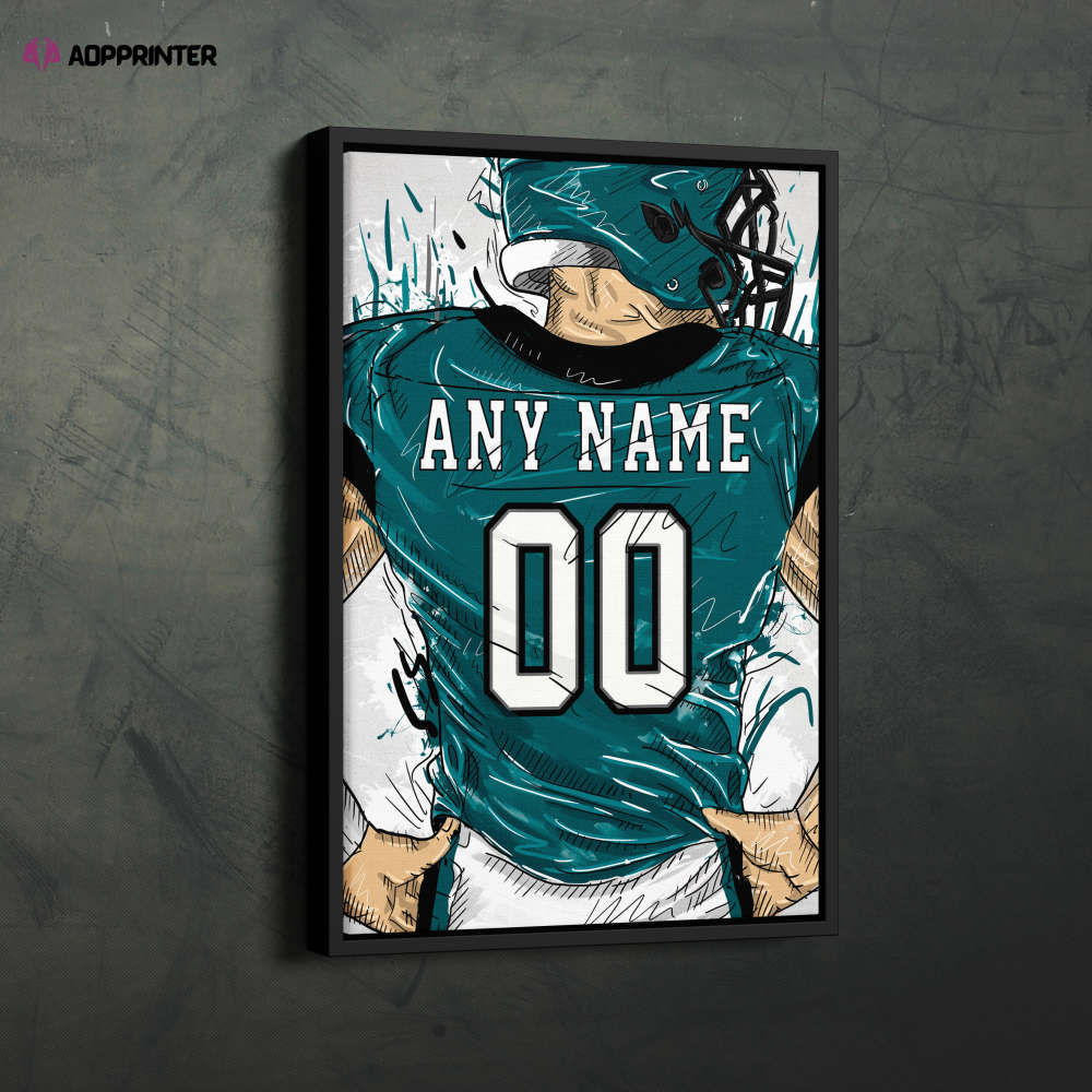 Philadelphia Eagles Jersey Personalized Jersey NFL Custom Name and Number Canvas Wall Art Home Decor Framed Poster Man Cave Gift