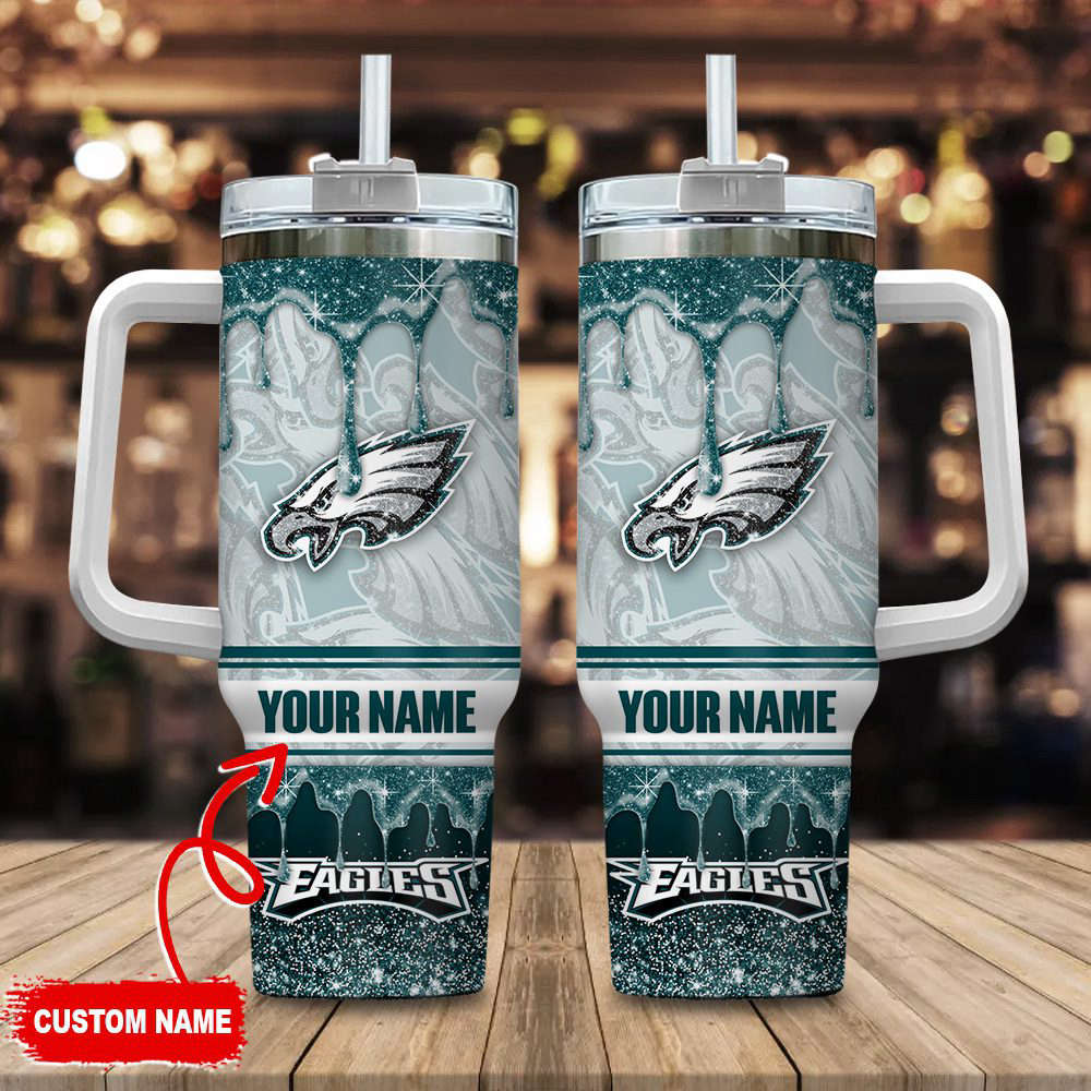 Philadelphia Eagles NFL Glitter Custom Name 40oz Stanley Tumbler Gift for Fans