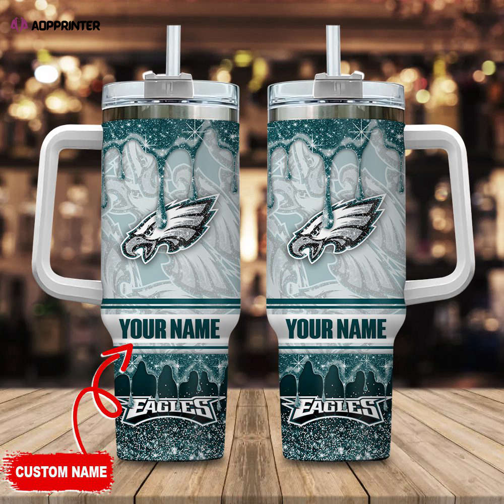 Philadelphia Eagles NFL Glitter Custom Name 40oz Stanley Tumbler Gift for Fans