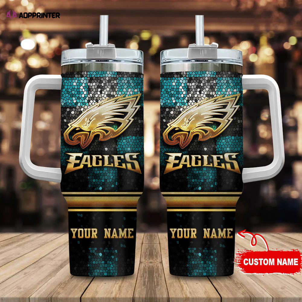 Philadelphia Eagles Personalized NFL Glitter 40oz Stanley Tumbler Gift for Fans
